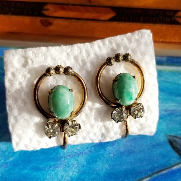 Vintage Jewelry - Vintage Amco Peking Glass earrings gold filled